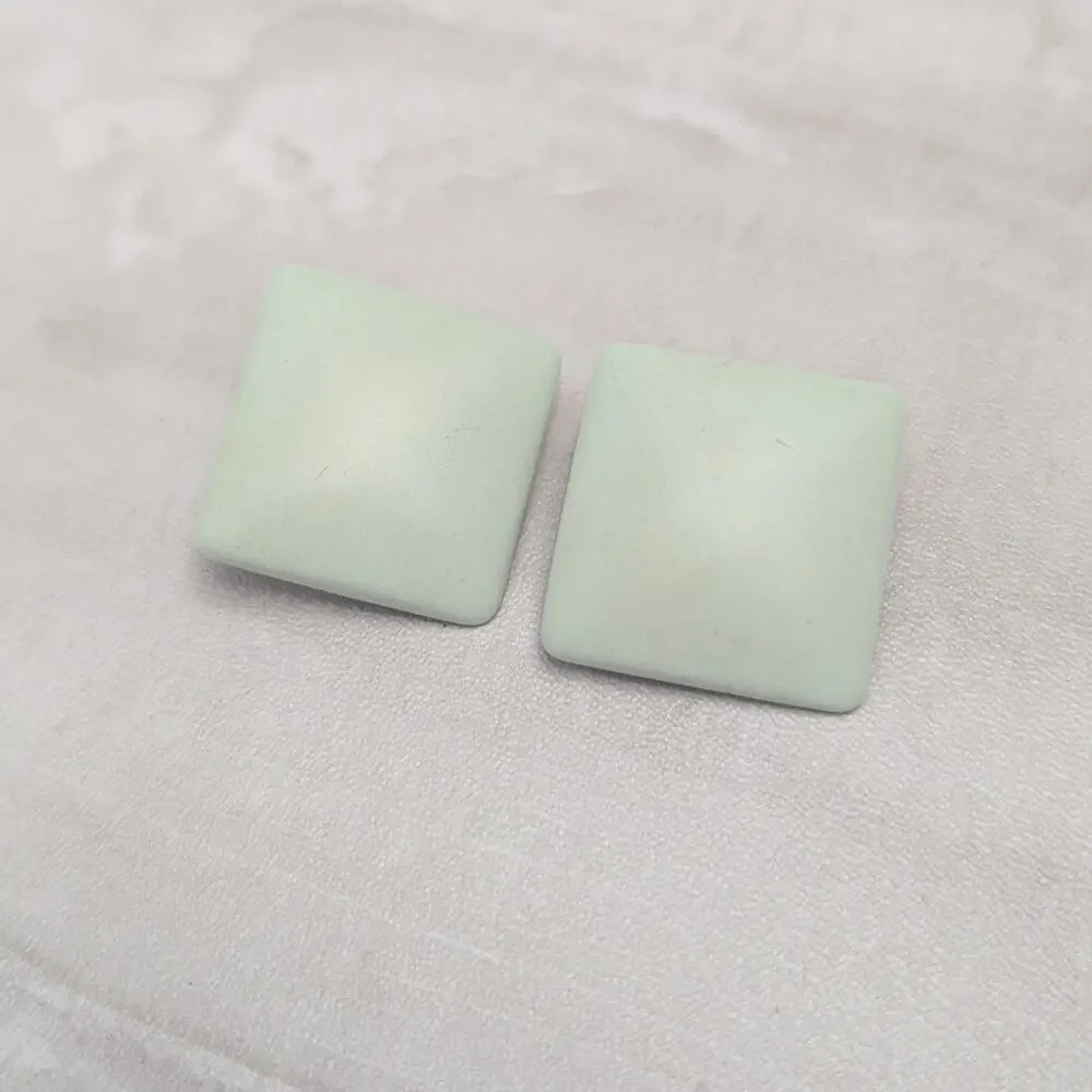 Vintage Clip On Earrings Light Pastel Green Large Retro Square Shape